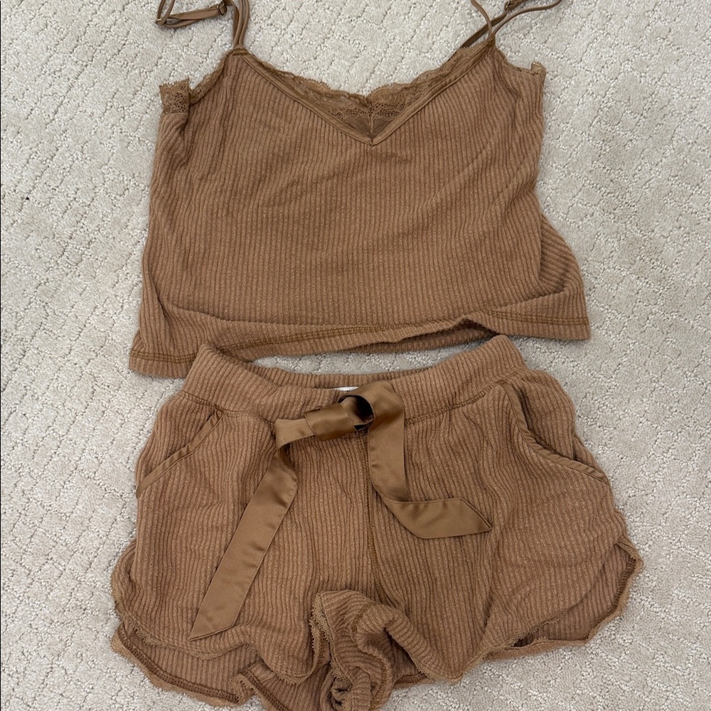 Abercrombie and Fitch Women’s Brown Ribbed Tank and Shorts Set